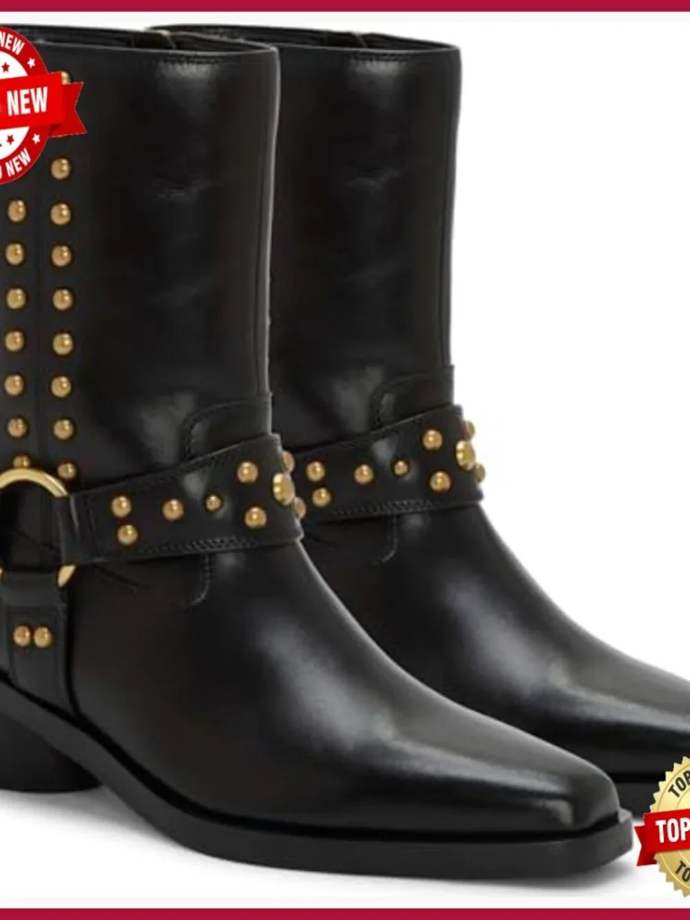 Mid-Calf Boot with Edgy Stud Detailing - Block Heel Pull-On